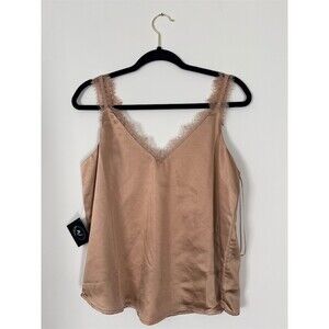 Skies Are Blue Cami Tank Top Womens M Mocha Champagne Satin Lace Trim